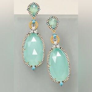 Ross Simmons 18 KGP on 925 Sterling Chalcedony/Blue &White Topaz statement drops